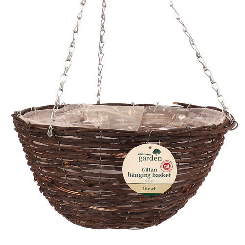 Kingfisher Rattan Hanging Basket 16"