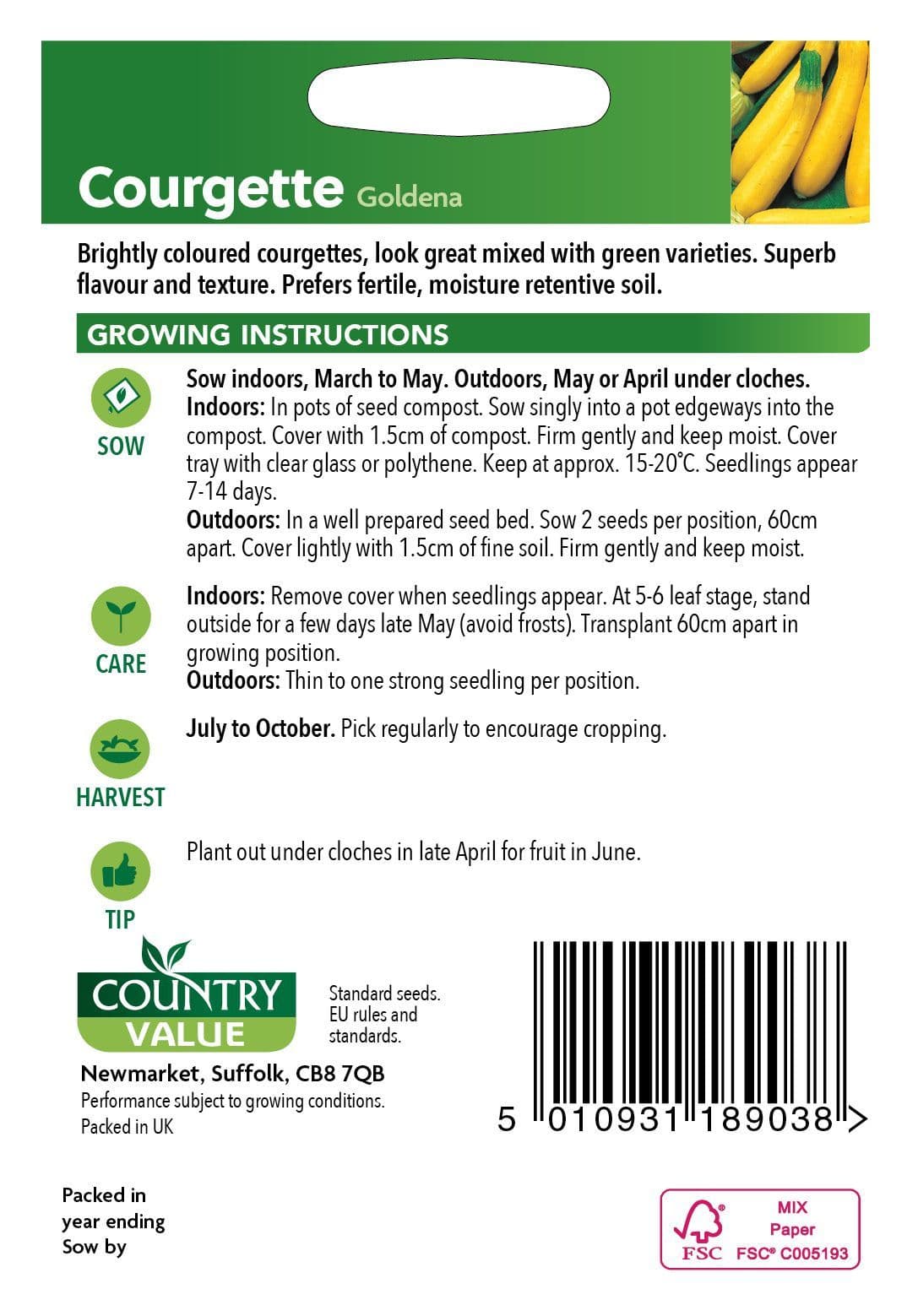 Goldena Courgette Seeds, Country Value