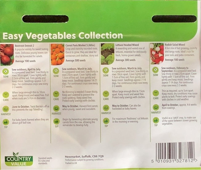 Easy Vegetables Seed Collection, Country Value