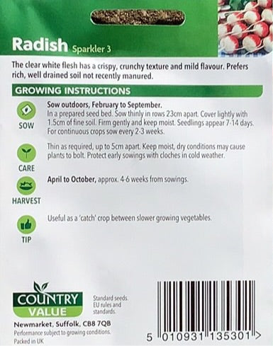 Sparkler 3 Radish Seeds, Country Value