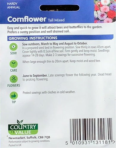 Cornflower Tall Mixed Seeds, Country Value