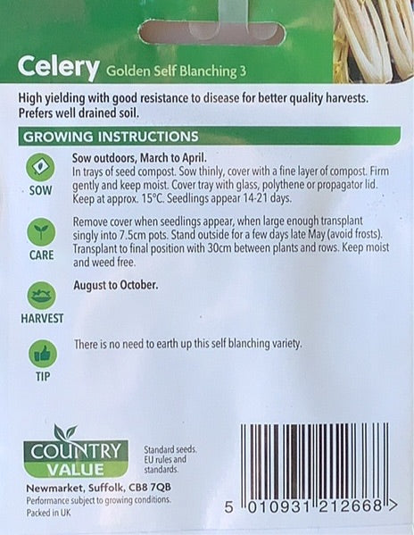 Golden Self Blanching Celery Seeds, Country Value