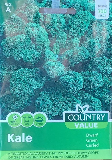 Dwarf Green Curled Kale Seeds, Country Value