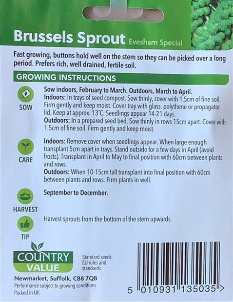 Evesham Special Brussels Sprout Seeds, Country Value