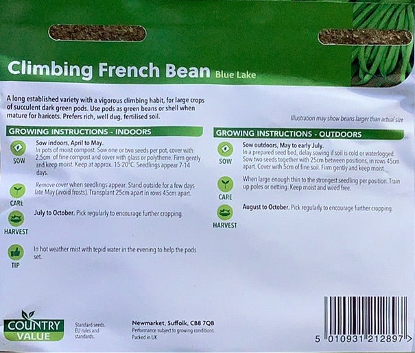 Blue Lake Climbing French Bean Seeds, Country Value