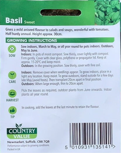 Basil Sweet Seeds Country Value