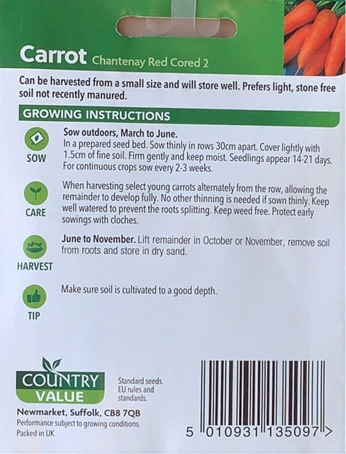 Chantenay Red Cored 2 Carrot Seeds, Country Value