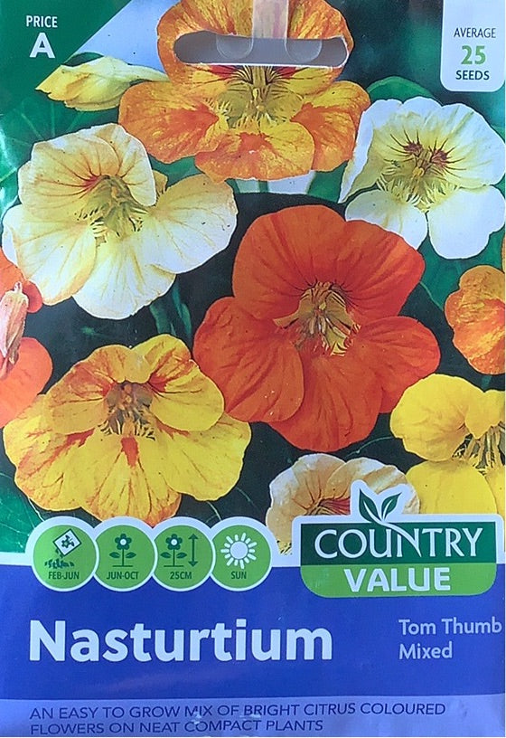 Nasturtium Seeds, Tom Thumb mixed. Country Value